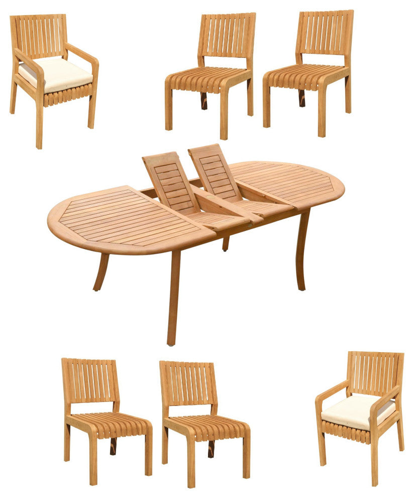 7-Piece Outdoor Teak Patio Dining Set: 94" Oval Extn Table, 6 Maldives Chairs