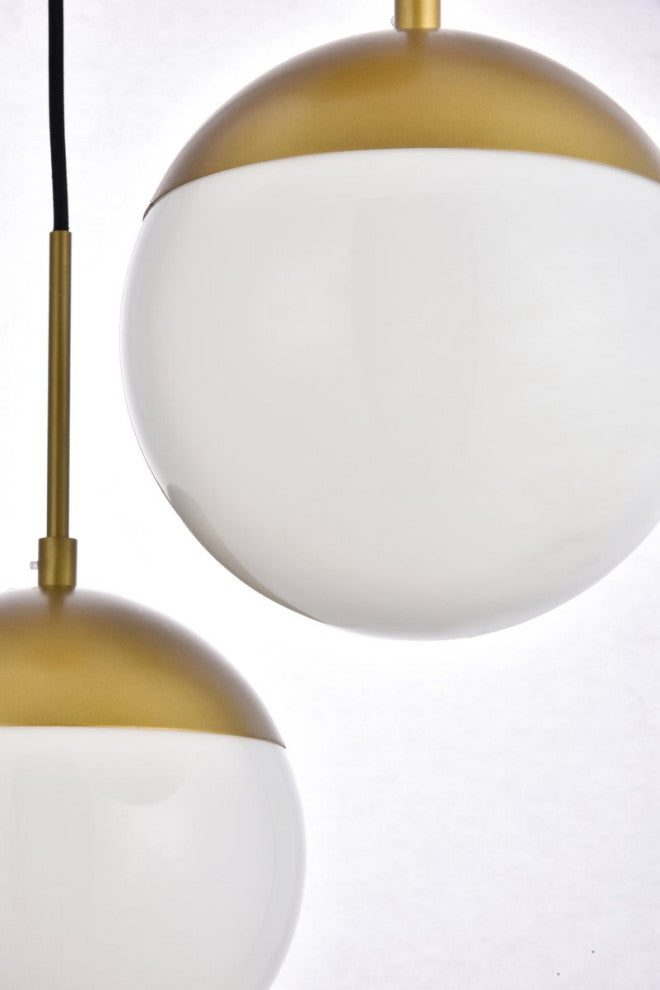 Midcentury Modern Brass And Frosted White 3-Light Pendant