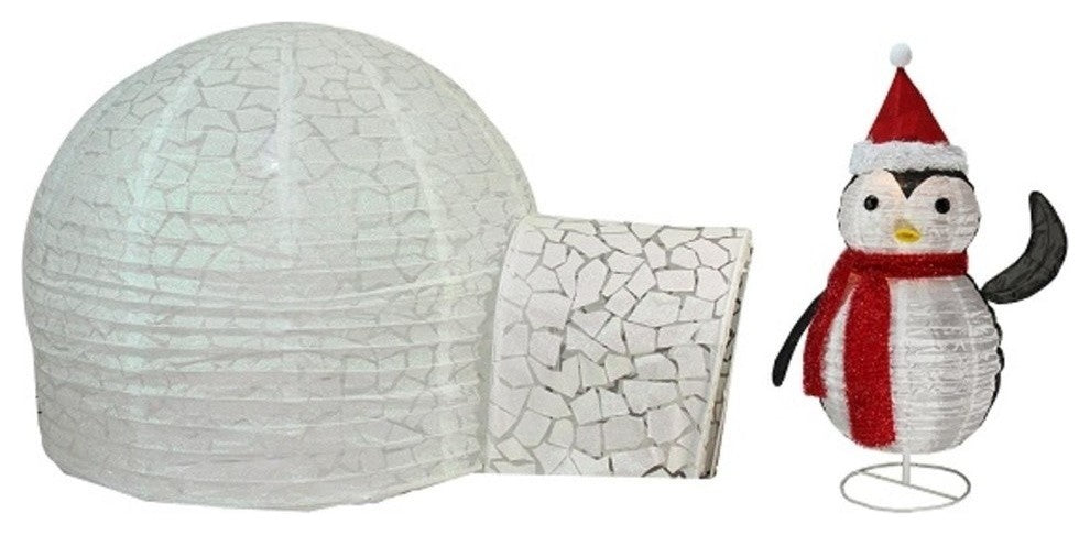 Pre-Lit Penguin and Igloo Outdoor Christmas Outdoor Decoration 45", 2-Piece Set