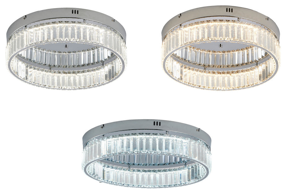 1-Light Chrome Dimmable LED Flush Mount With Clear Crystals