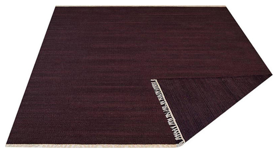 HAND WOVEN FLAT WEAVE KILIM WOOL ECO-FRIENDLY AREA RUGS, Rectangle, Plum, Solid, Plum, [Square] 8'x8'