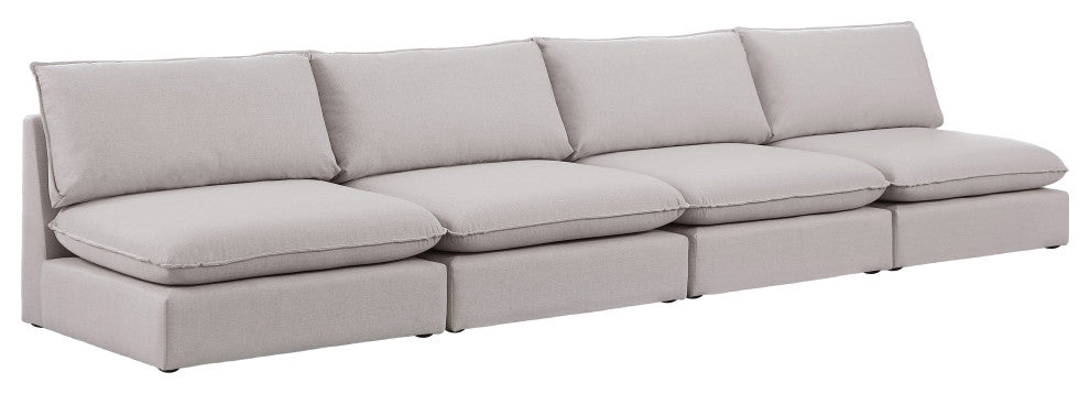 Mackenzie Linen Textured Fabric Upholstered 4-Piece Modular Sofa, Beige
