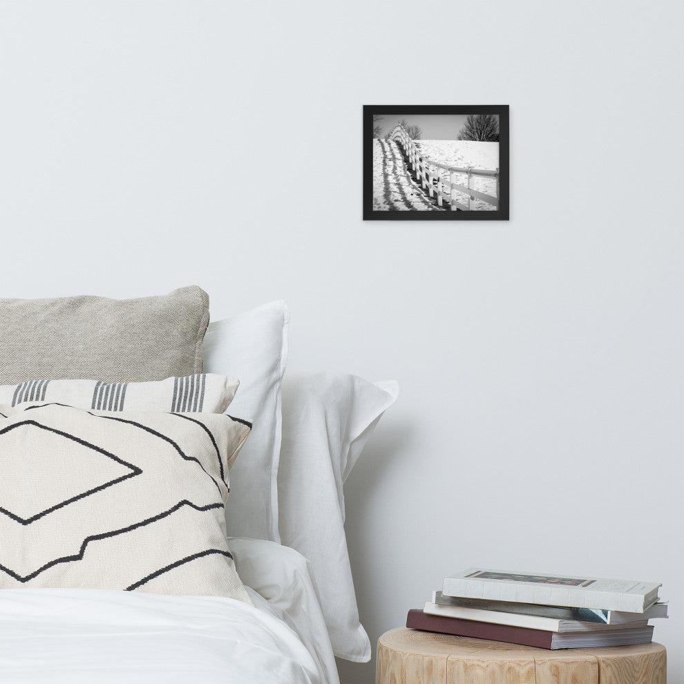 Endless Fences in Black & White Rural Landscape Framed Photo Paper Art Prints, Black, 8" X 10"