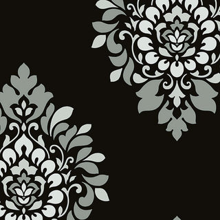 Shades, Damask Geometric Graphic White, Black Wallpaper Roll