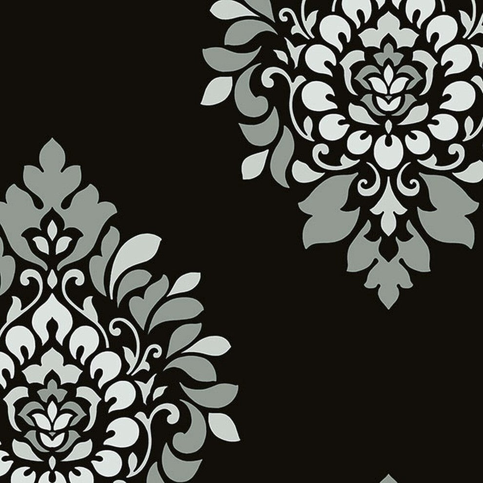 Shades, Damask Geometric Graphic White, Black Wallpaper Roll