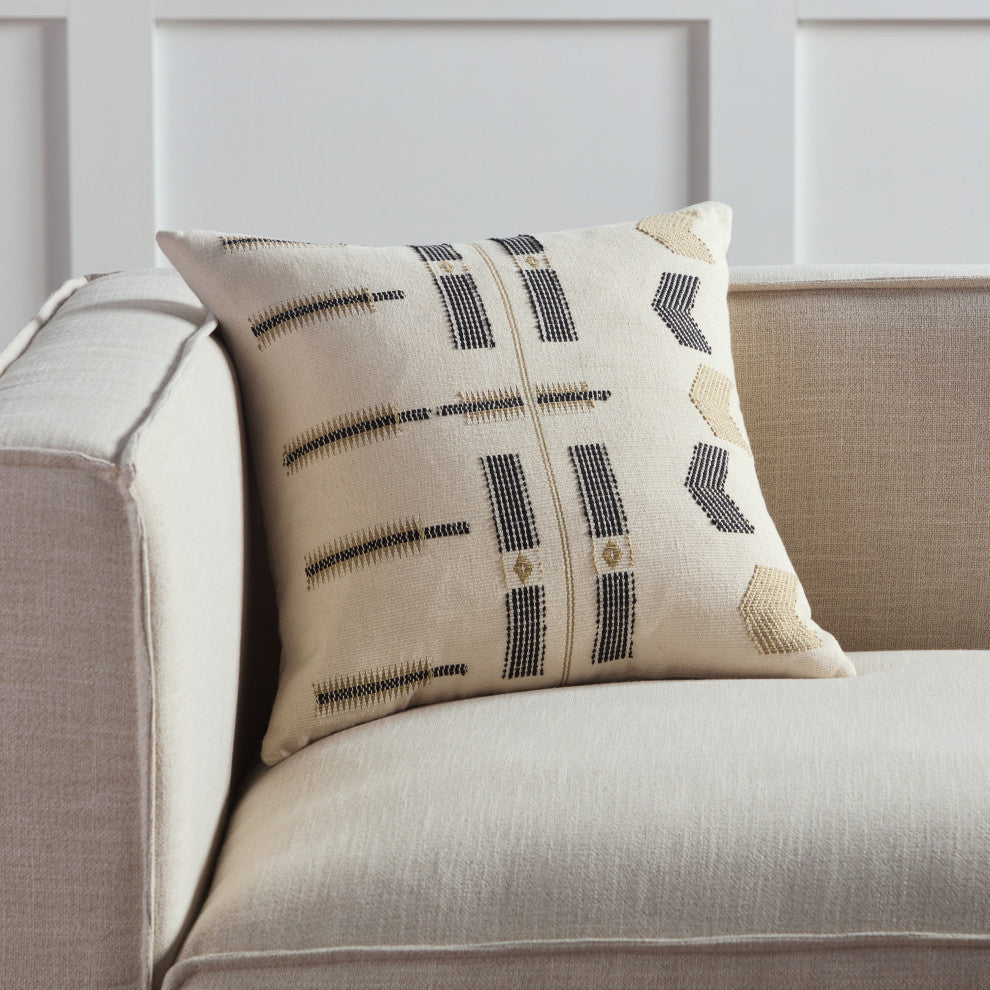 Jaipur Living Longkhum Tribal Cream/Black Down Pillow 18" Square