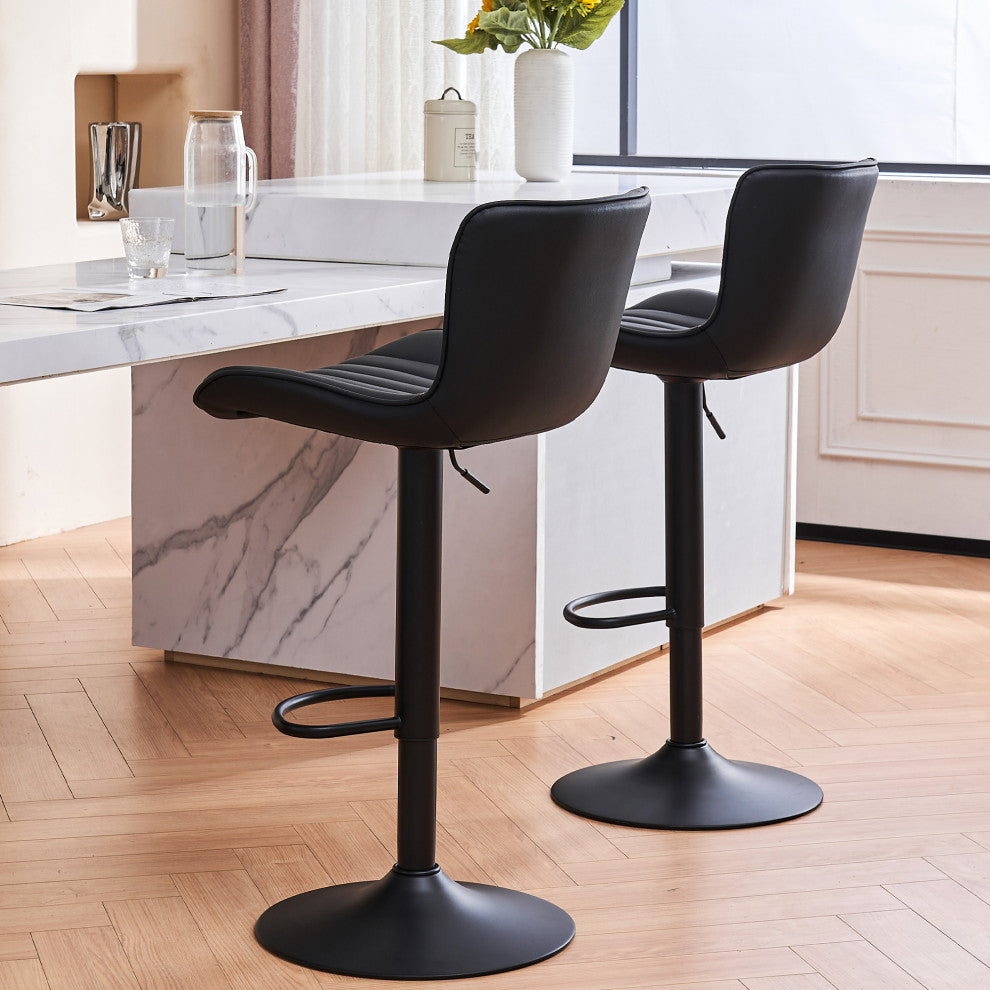 YOUNIKE Set of 2 Leather Bar Stool Adjustable, Swivel, Wingback, Black