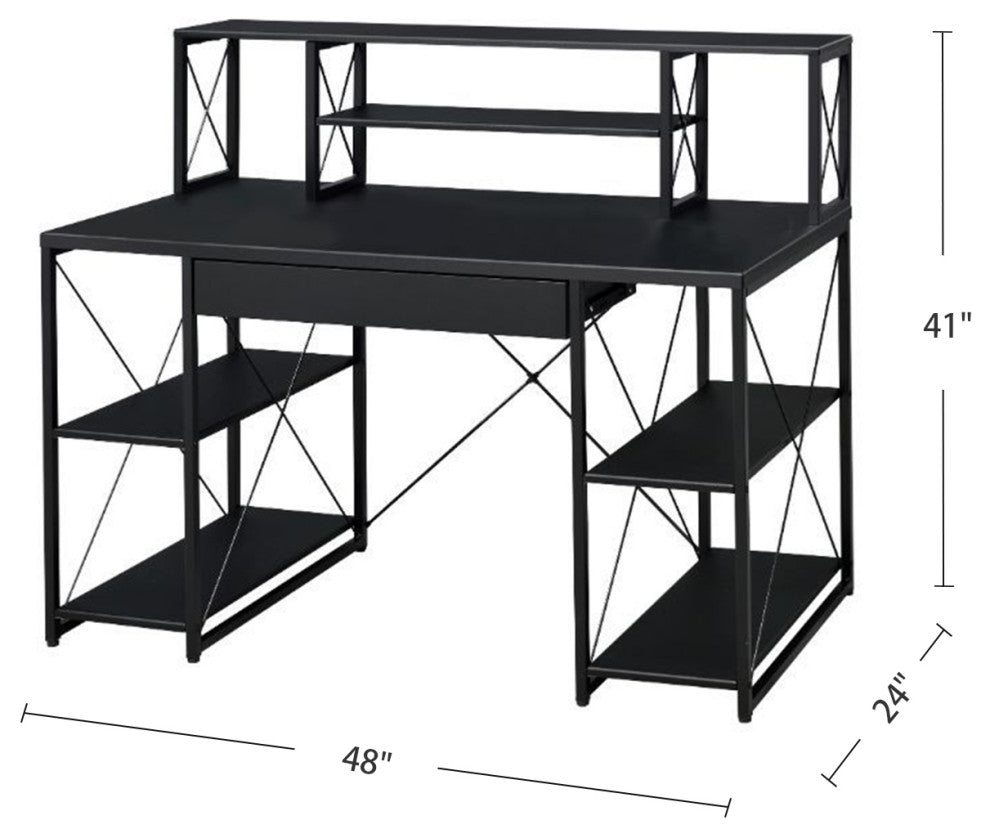 Wooden Writing Desk With Open Shelves, Black