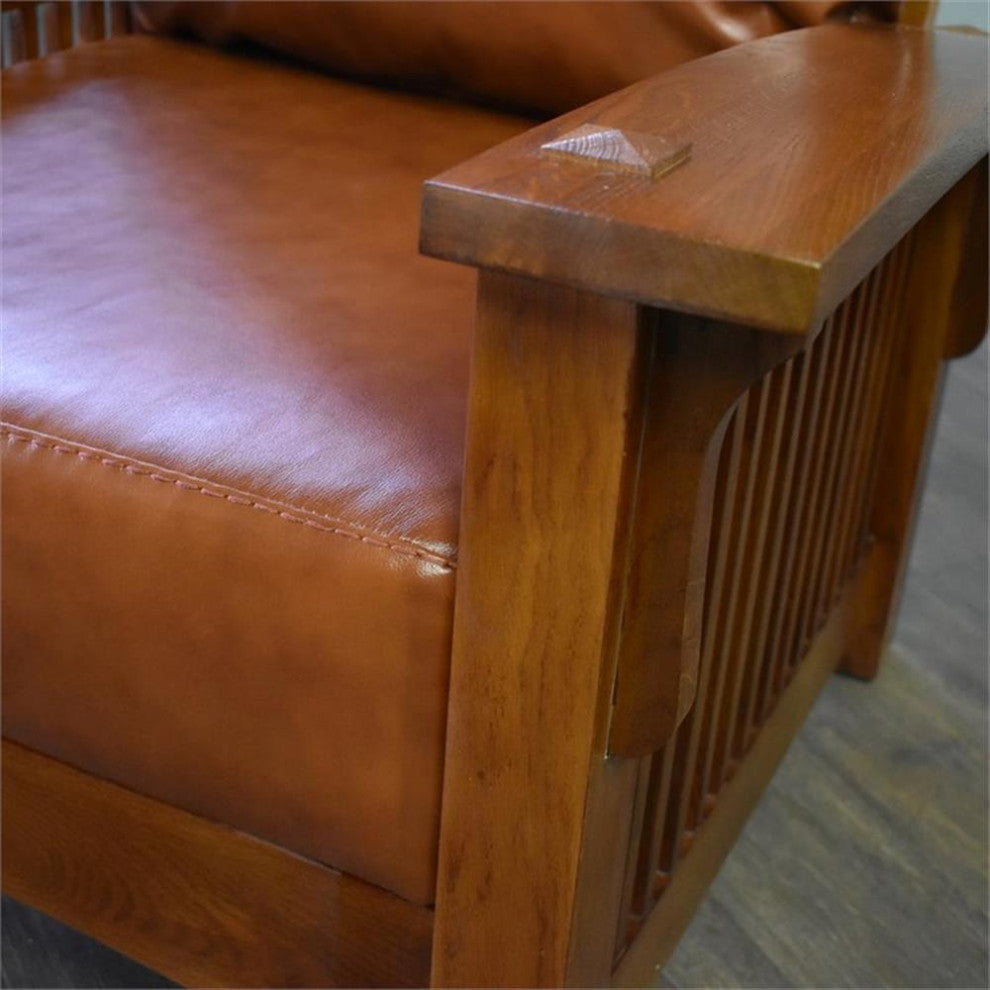 Mission Style Morris Chair With Leather & Quarter Sawn Oak
