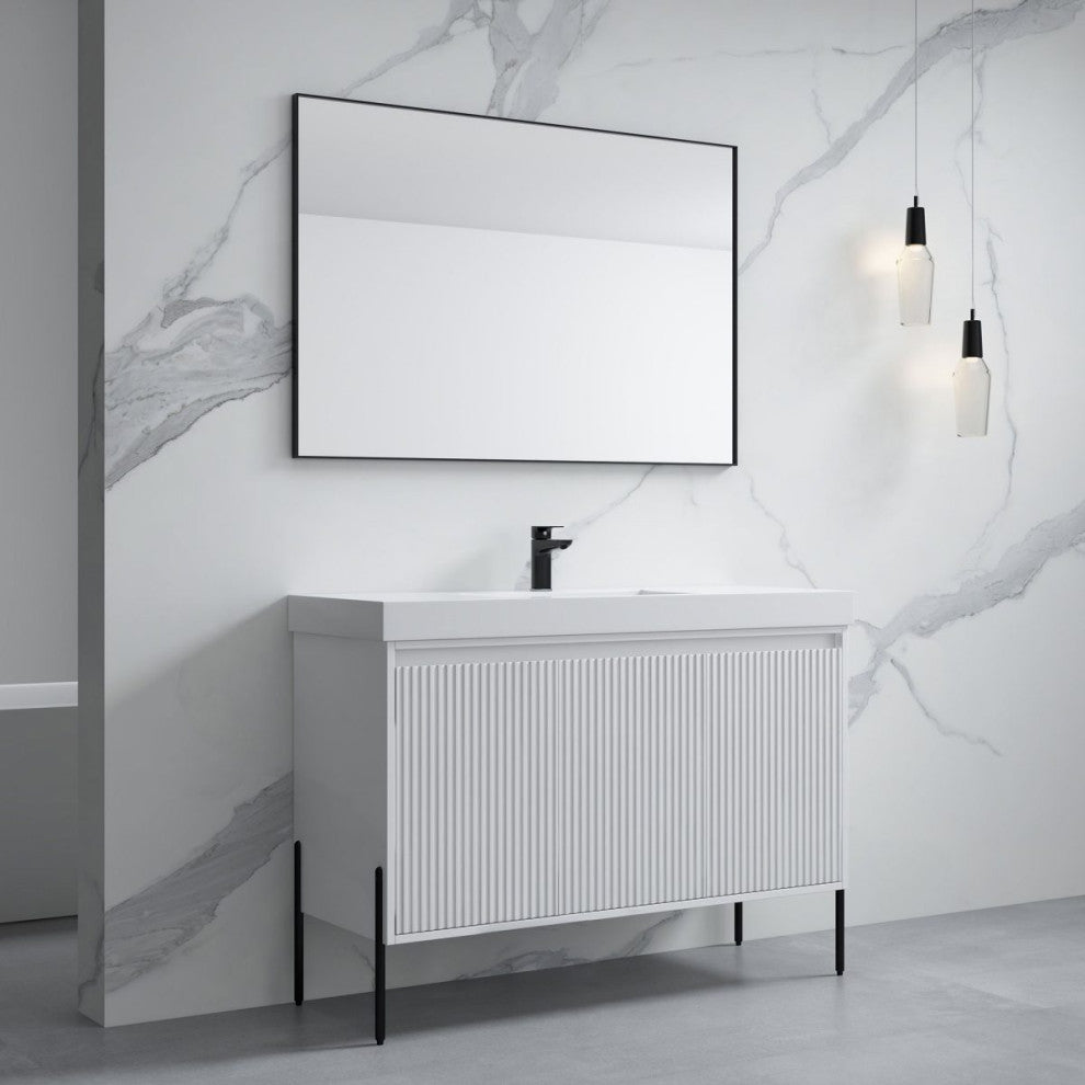 Flutie 48" Bathroom Vanity Set, White, Single Resin White Sink