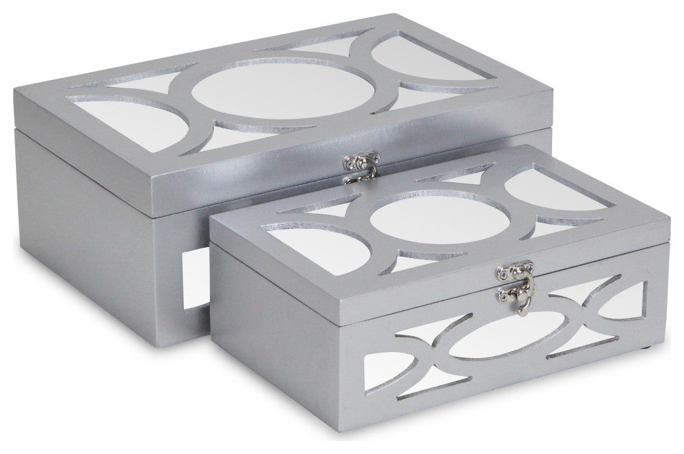 Mirrored Bubbly Champagne Boxes, Set of 2, Champagne, Silver