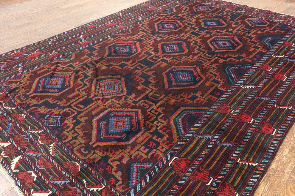 Wool Handmade Tribal Afghan Hand-Knotted Rug, 9'x13'