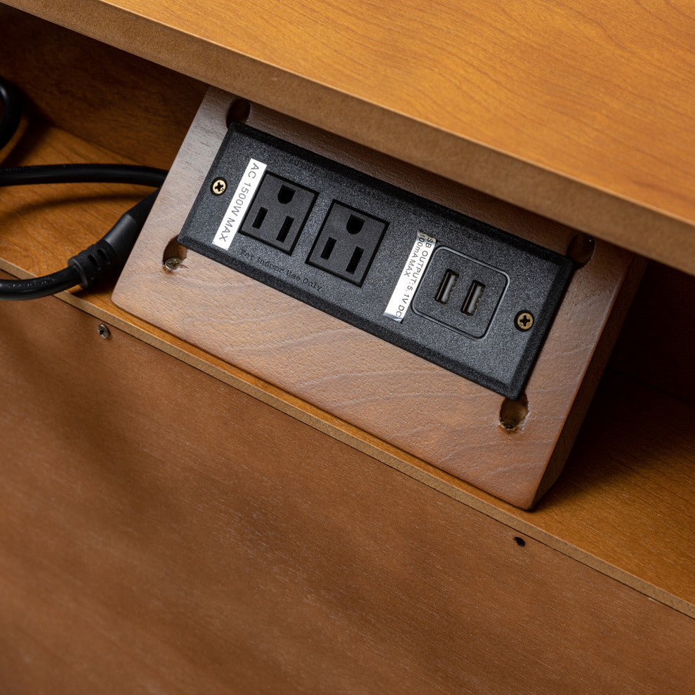 Drawer Nightstand With Built-In Outlets, Set of 2, Acorn