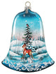Hand Painted Winter Bunny Glass Bell Scenic Ornament