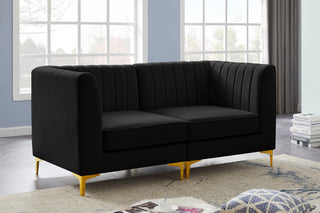 Alina Velvet Upholstered 2-Piece Modular Sofa, Black
