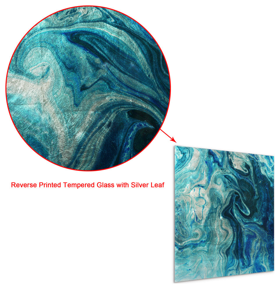 Indigo Abstract Diptych Wall Art Reverse Print on Tempered Glass and Silver Leaf