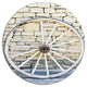 Old Vintage Broken Wood Wheel, Landscape Disc Metal Artwork, 23"