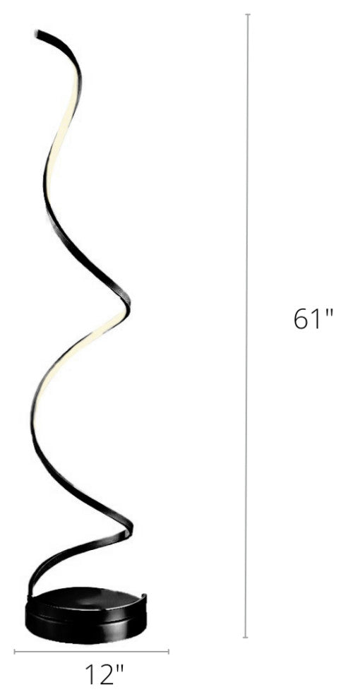 Modern Spiral Dimmable Integrated Led Floor Lamp, Black