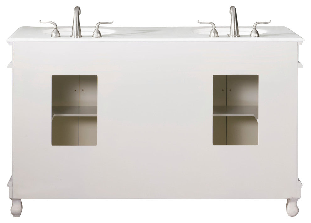 60" Double Bathroom Vanity, with Ivory White Engineered Marble in Antique White