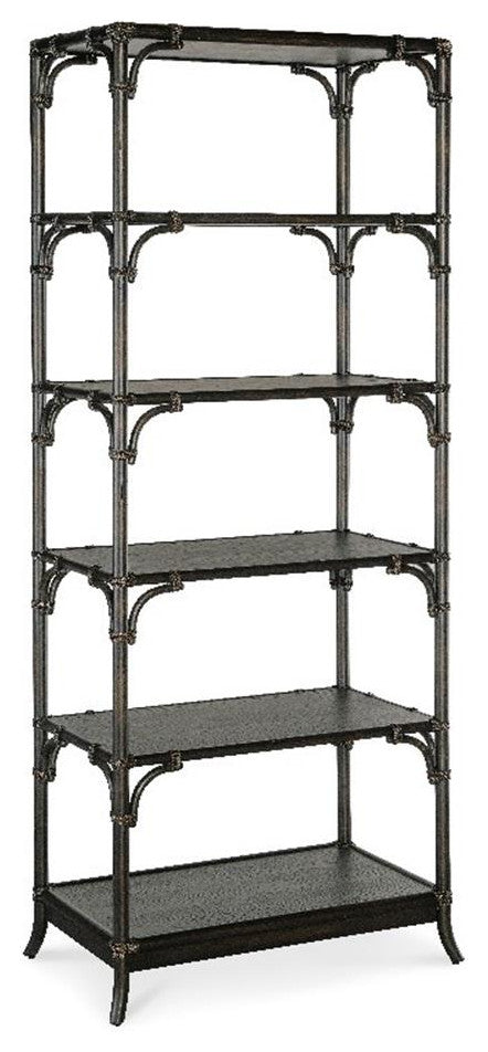 Retreat Pole Rattan Wood Framed Bookcase in Black by Hooker Furniture