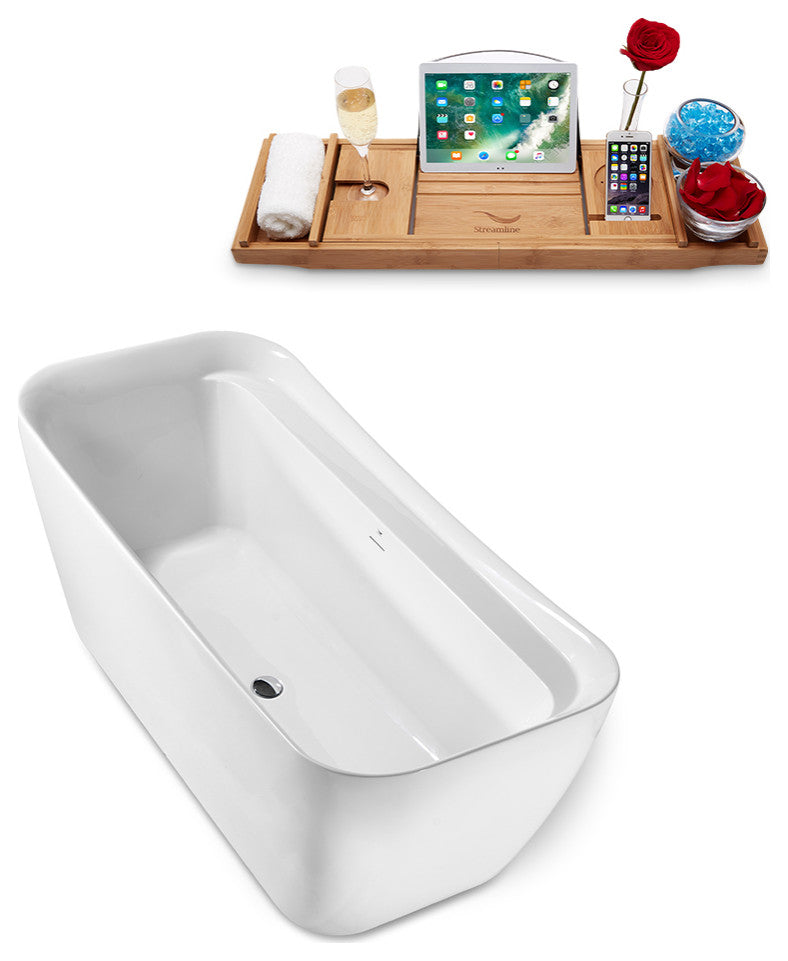 67" Streamline Freestanding Tub and Tray With Internal Drain
