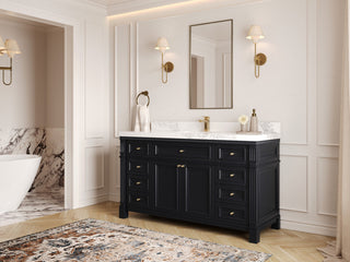 Paris 60" Single Sink Bathroom Vanity, Black 2" Viola Brown
