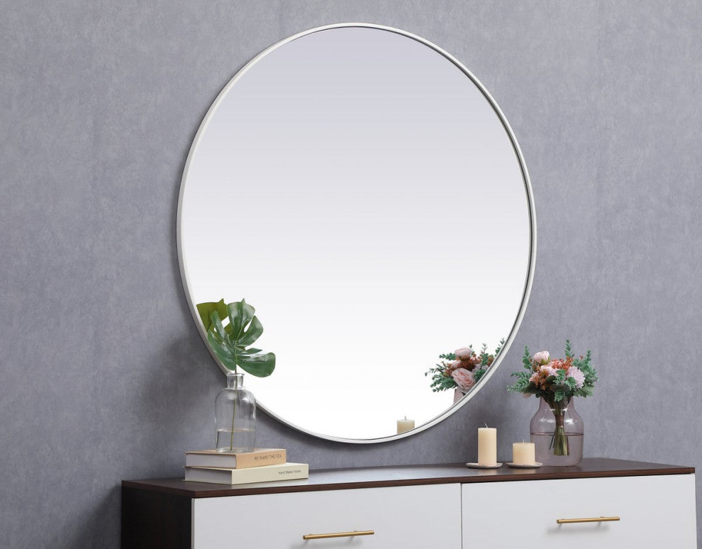 Elegant MR4845WH Metal Frame Round Mirror 45", White