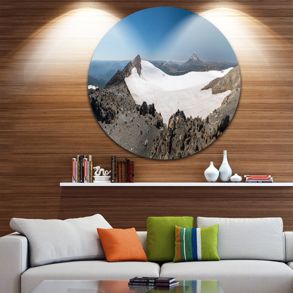 Hiking To Vulkan Quetrupillan, Landscape Round Metal Wall Art, 23"