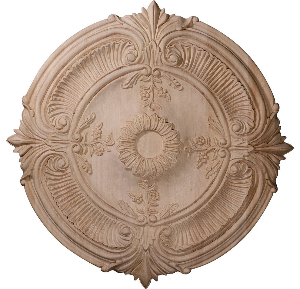 20"OD x 1 3/4"P Carved Acanthus Leaf Ceiling Medallion, Red Oak
