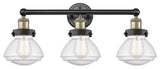 Olean 3-Light 25" Bath Vanity Light, Black Antique Brass Finish, Mercury Shade