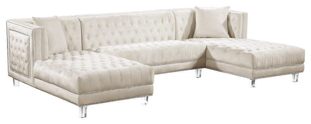 Moda Velvet Upholstered 3-Piece Sectional, Cream