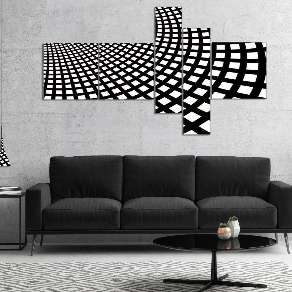Fractal Square Pixel Mosaic Illustration, Abstract Canvas Art, 60"x32", 5 panels