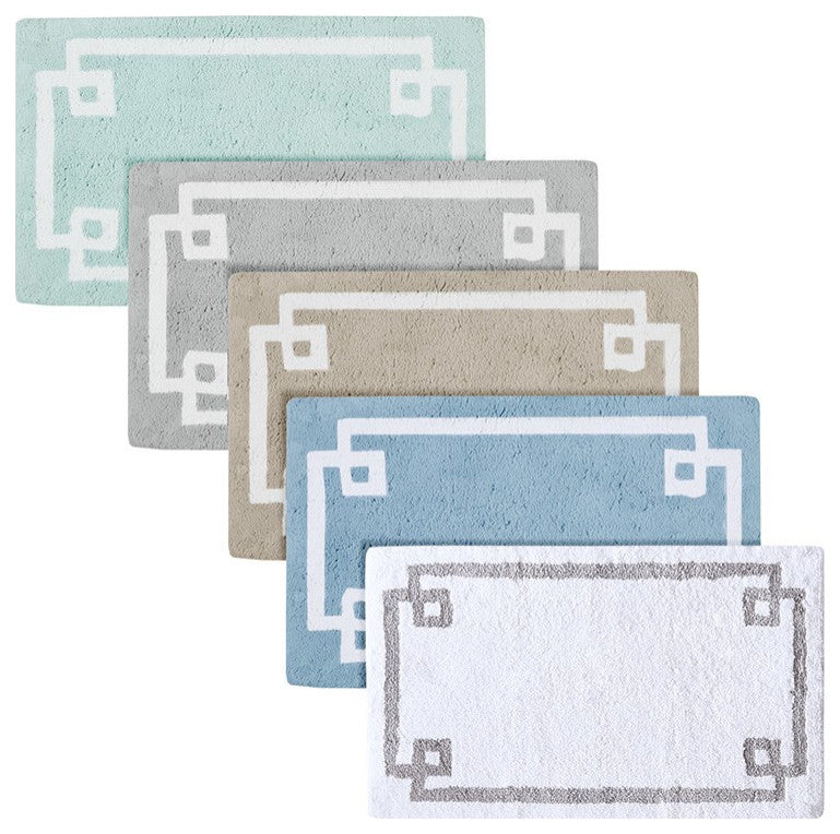 Madison Park Evan High Pile Bordered Bathroom Rug, Blue, Seafoam Green, Medium