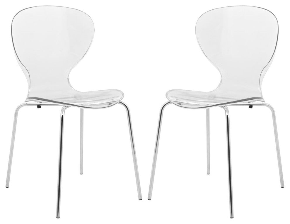 Stackable Plastic Dining Chair with Chrome Legs for Indoor and Outdoor Set of 2, Clear
