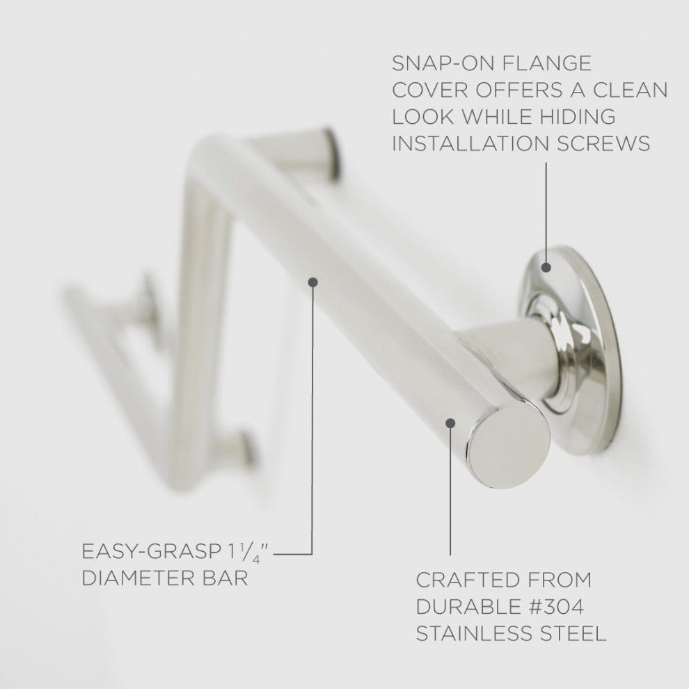 38" Zuma Angled Assist Shower Grab Bar, Polished Stainless, Left-Handed
