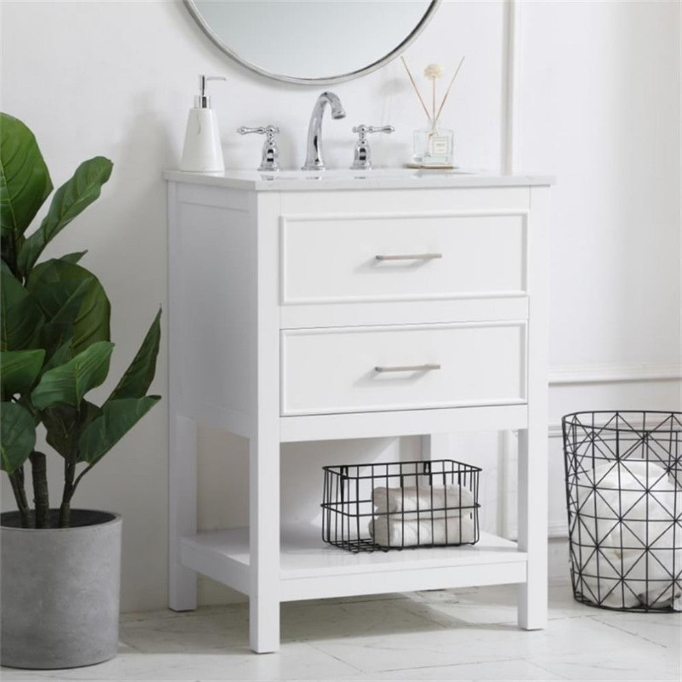 Elegant Decor Sinclaire 24" Single Quartz Top Bathroom Vanity in White