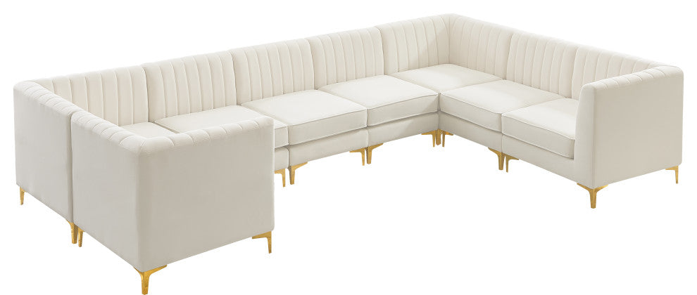 Alina Black Velvet 8-Piece Modular Sectional, Cream, Armless Chair (4), Corner Chair (4) - B