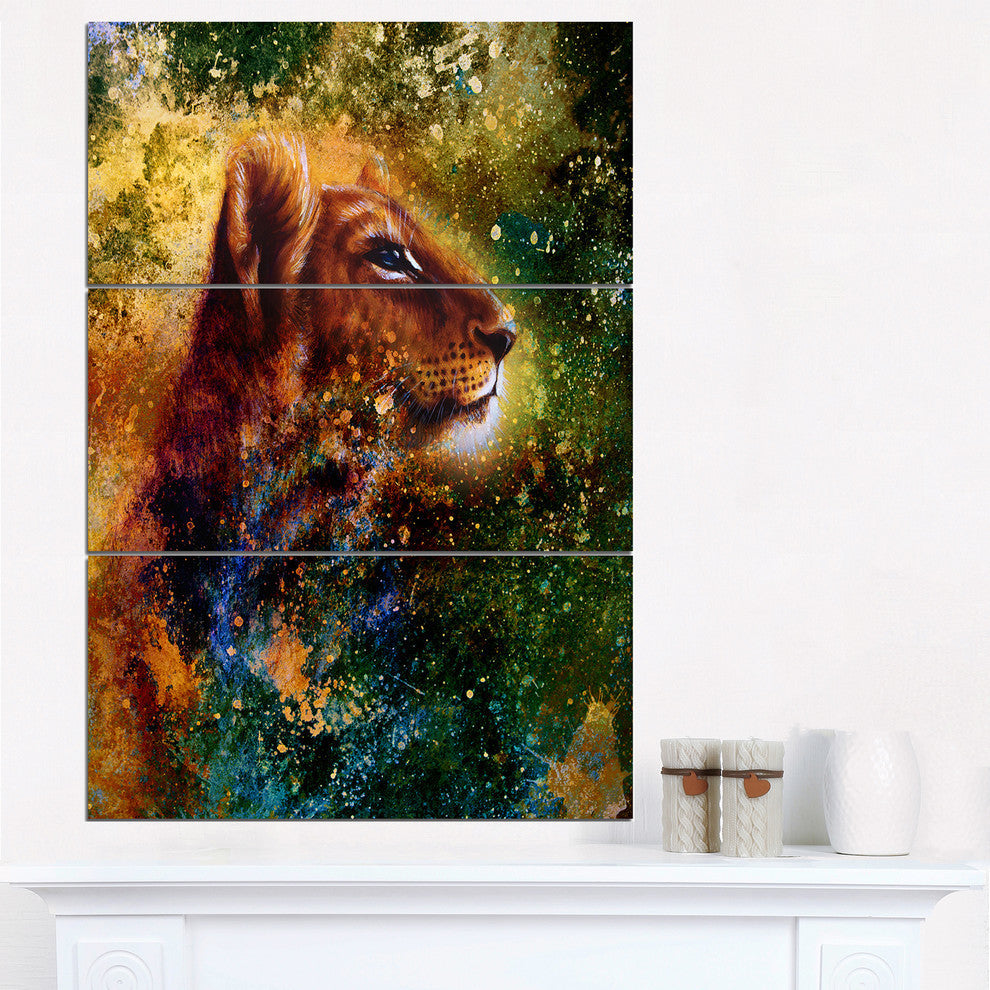 "Thoughtful Lion Cub" Glossy Metal Wall Art, 3 Panels, 28"x36"
