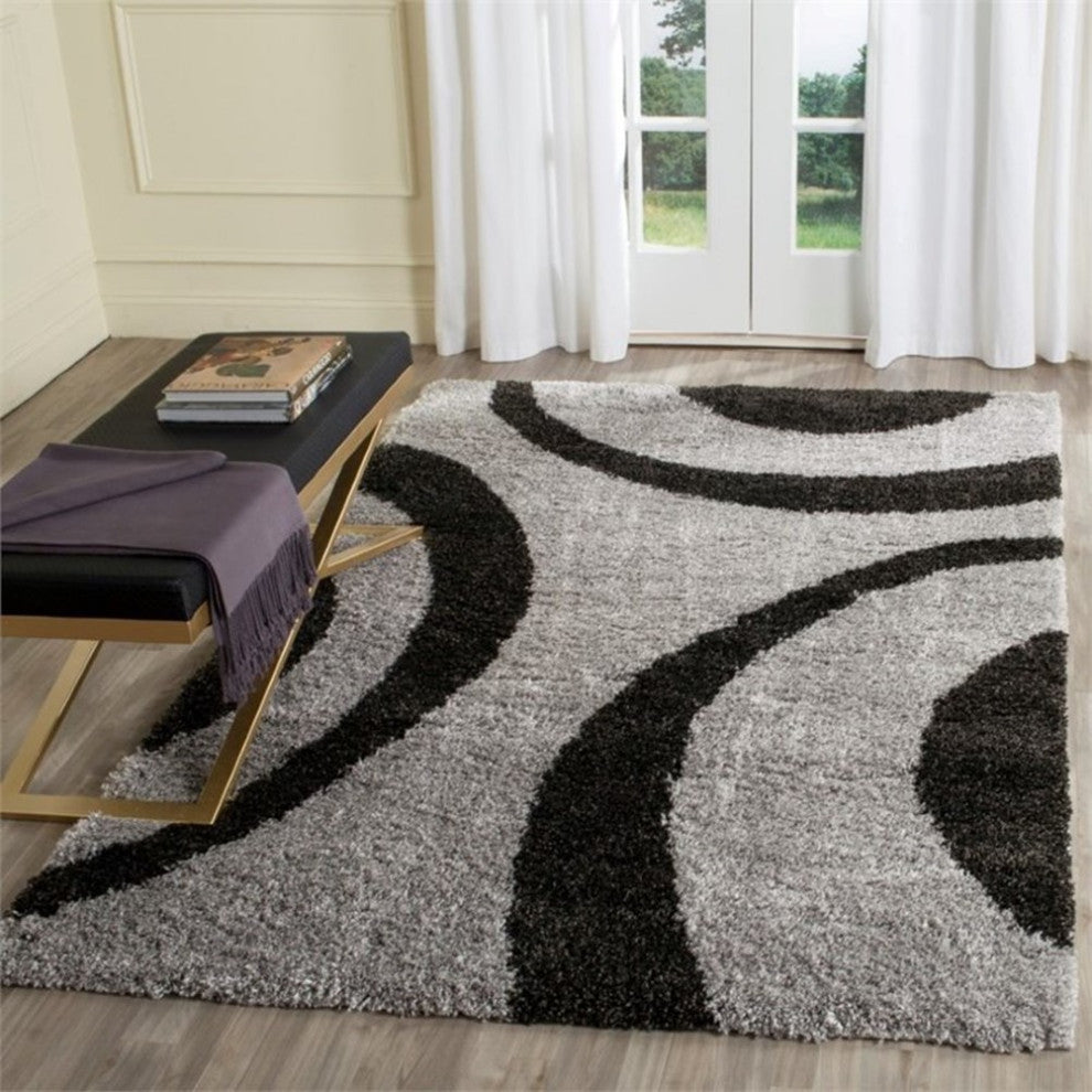 Safavieh Portofino Shag 4' X 6' Power Loomed Rug in Gray and Black