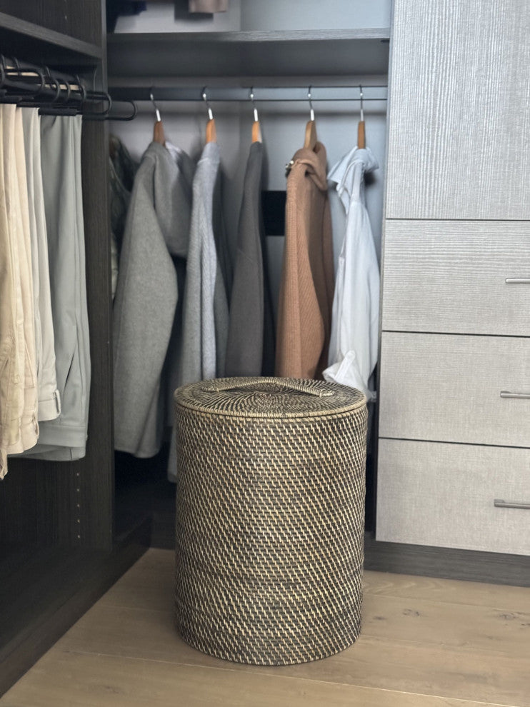 Loma Rattan Hamper with Liner, Apartment Size, Black-Wash
