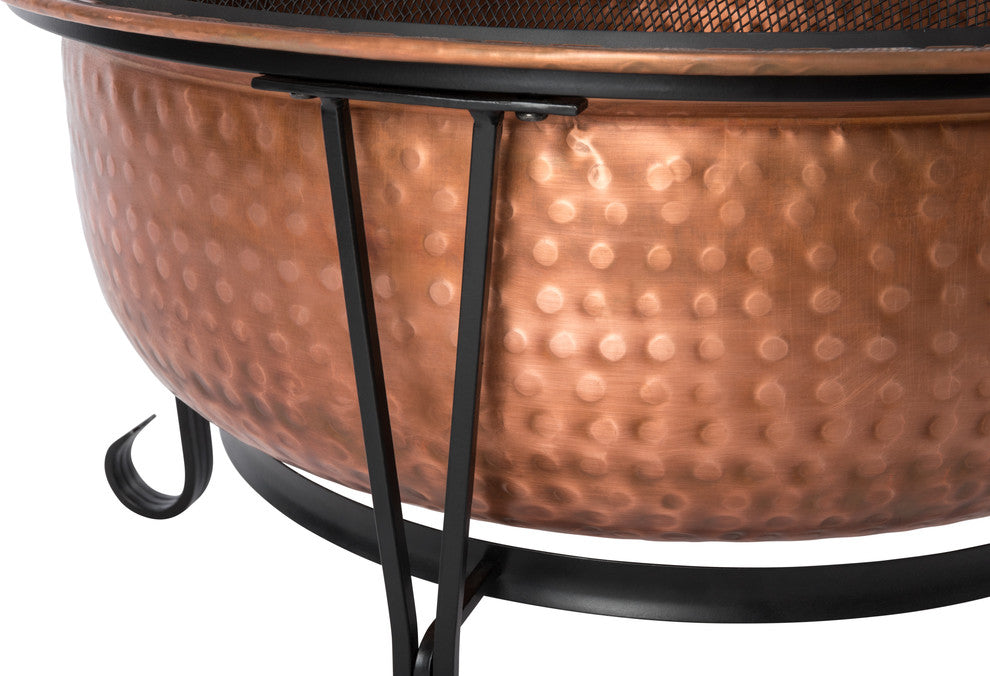Palermo Round Hammered Wood Burning Fire Pit With Fire Tool