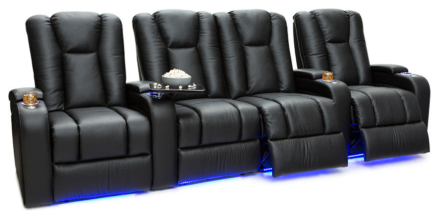 Seatcraft Serenity Leather Home Theater Seating Power Recline, Black, Row of 4 W