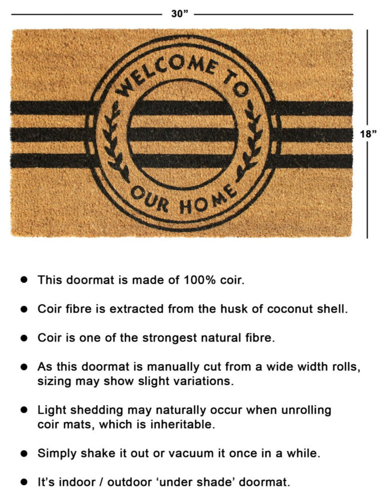 Black Machine Tufted Welcome to our Home Stripe Doormat, 18" x 30"