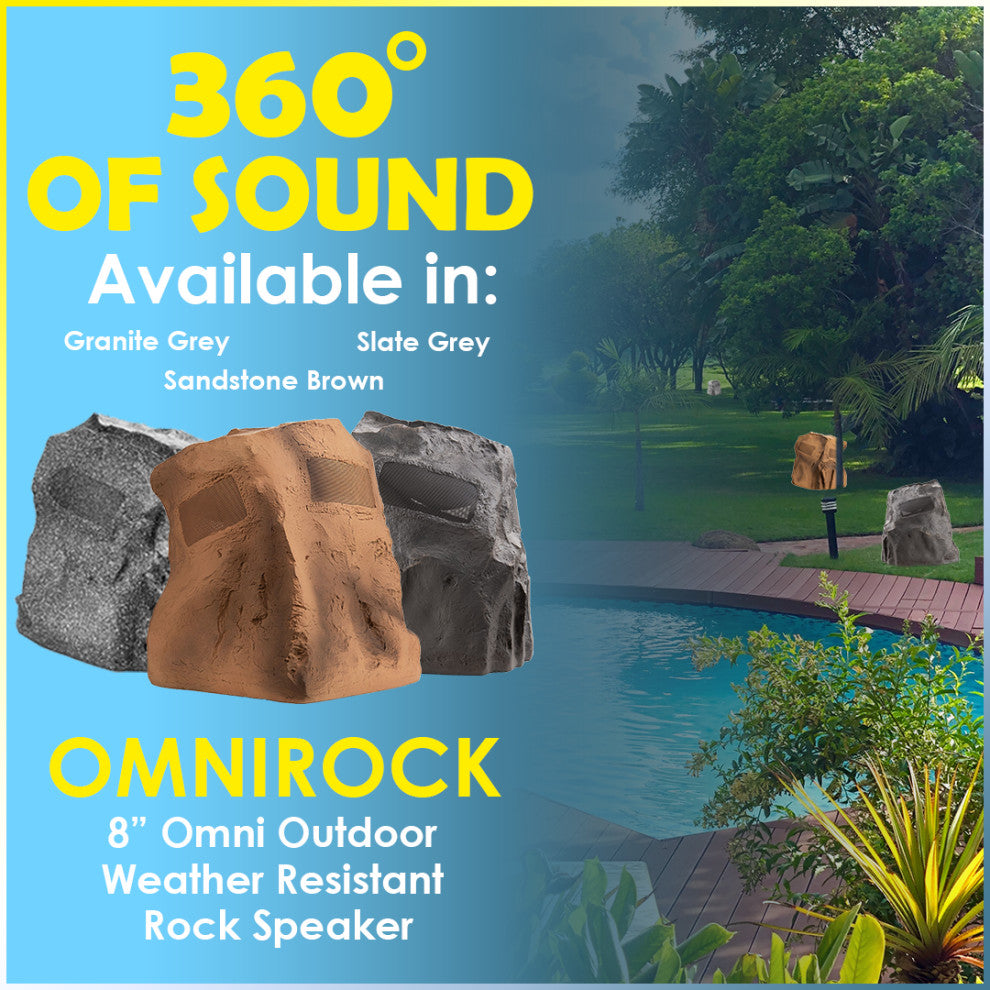 8" Omni Rock Single Speaker 360 Degree Outdoor Weather Resistant Slate