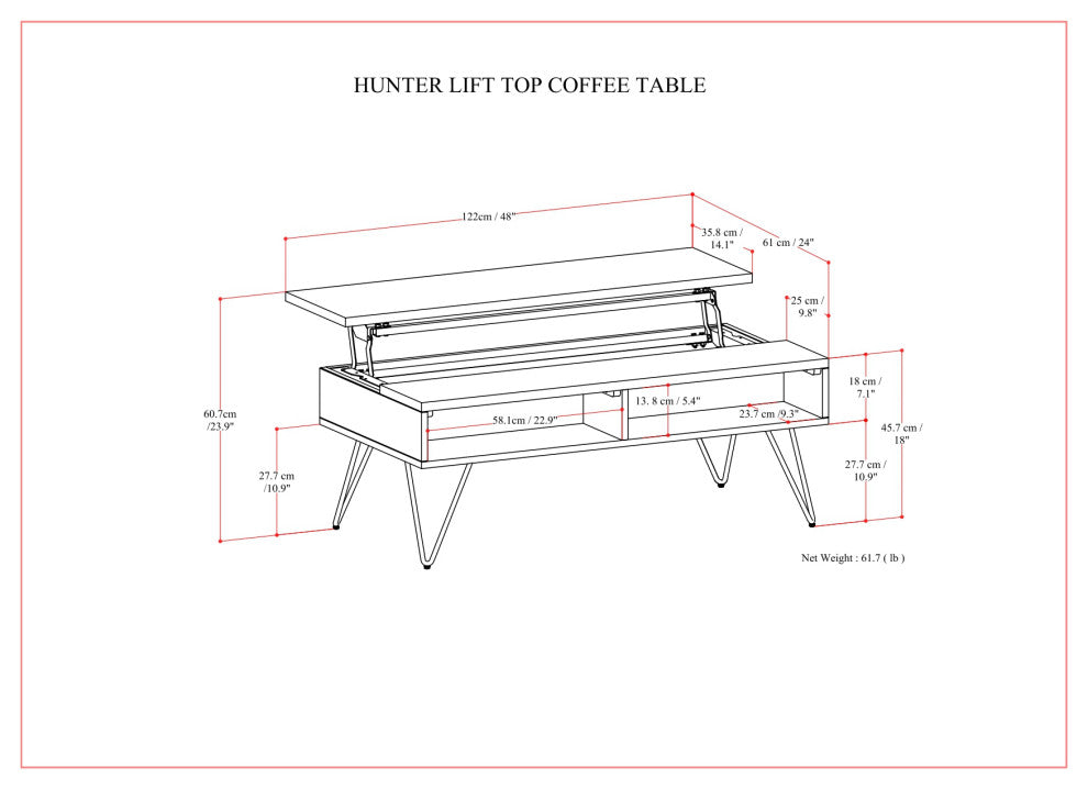 Hunter Lift Top Coffee Table in Oak Veneer, Oak Veneer