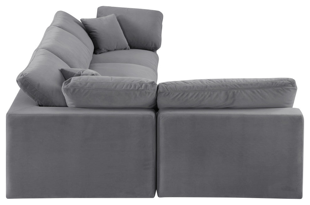 Comfy Upholstered L-Shaped Modular Sectional, Grey, 4-Piece: 2 Armless Chair, 2 Corner Chair, Velvet