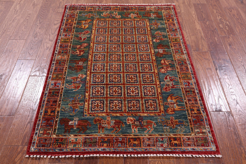 Hand Knotted Antiqued Pazyryk Historical Design Wool Rug 3' 4" X 4' 9" Q10862