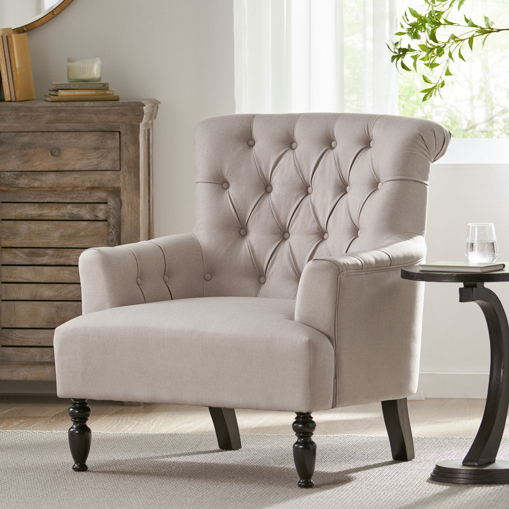 GDF Studio Byrnes Contemporary Button-Tufted Fabric Club Chair With Rolled Backr