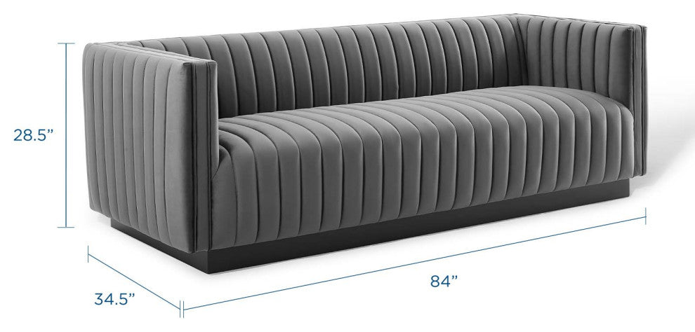 Tufted Sofa, Velvet, Gray, Modern, Living Lounge Hotel Lobby Hospitality