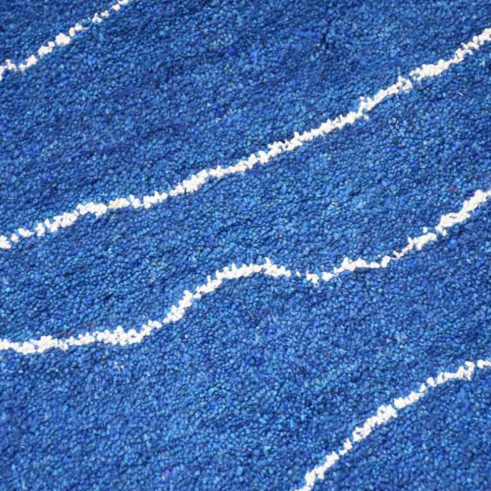 HAND KNOTTED LOOM SILK AREA RUGS-9'x12',Rectangle,Blue White,Contemporary